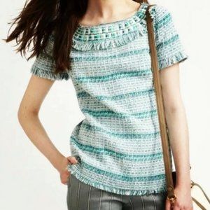 TORY BURCH "Joan" Tweed Embellished Blue/green top
